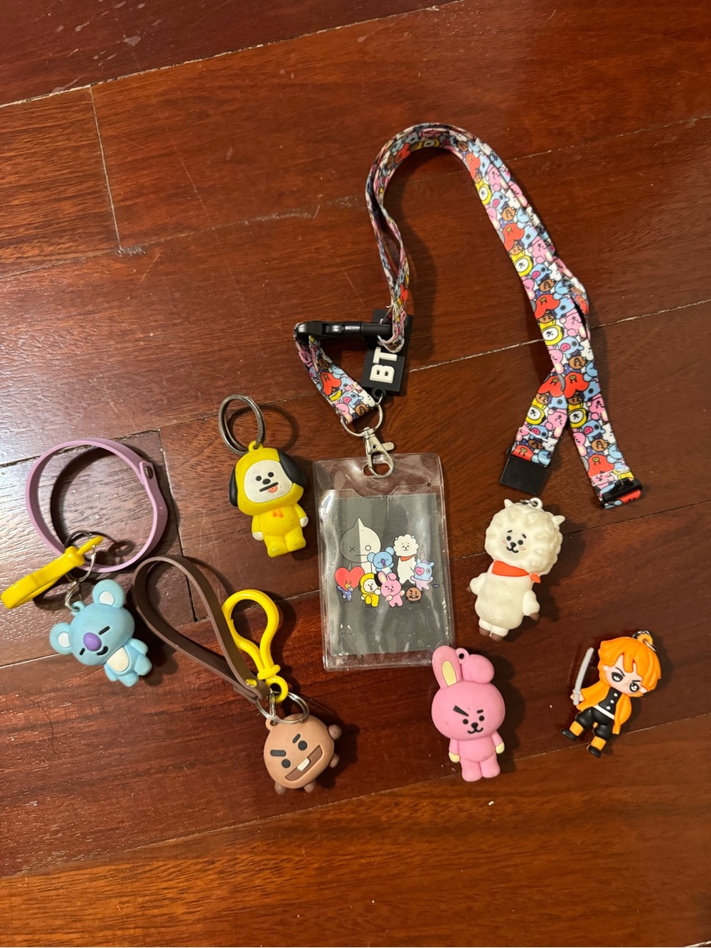 BTS Character Accessory Set – Blue and Cream Pencil Pouch with Keychains